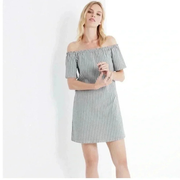 AG Denim Navy & Cream Off-the-Shoulder Mini Dress, Size XS - Picture 4 of 8